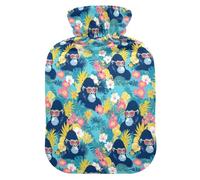 Tropical Plants Animals Water Bottle for Hot Water with Soft Cover, 1L Hot Water Bags for Hand Feet Warmer