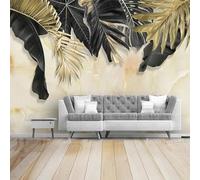 Tropical Plants Black Leaves Golden Leaves Marble Like Texture 3D Wallpaper Luxury Home Dining Decor Paste Sofa Living Room The Wall for Bedroom Mural-150cm×105cm