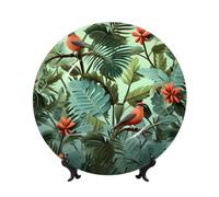 Tropical Plants Ceramic Decorative Plates Bone China Decorative Plate With Display Stand Handmade Ceramic Ornament Personality Porcelain Dinner Plate Crafts For Home Office Wall Decoration 25cm