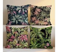 Tropical Plants Cushion Covers Leaf Cushions Covers 40x40 cm Set of 4 for Sofa Bed Square Decorative Pillow Cases Linen Double Sided Printing Throw Pillow Case Indoor Room Decor, Gift for Women b-1178