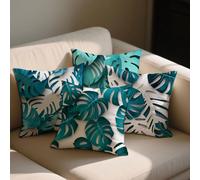 Tropical Plants Cushion Covers Leaf Cushions Covers 55x55 cm Set of 4 for Sofa Bed Square Decorative Pillow Cases Velvet Double Sided Printing Throw Pillow Case Indoor Room Decor,Gift for Women b-1182