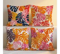 Tropical Plants Cushion Covers Leaf Cushions Covers 60x60 cm Set of 4 for Sofa Bed Square Decorative Pillow Cases Linen Double Sided Printing Throw Pillow Case Indoor Room Decor, Gift for Women b-1186