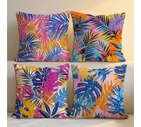 Tropical Plants Cushion Covers Summer Cushions Covers 35x35 cm Set of 4 for Sofa Bed Square Linen Pillowcase Double Sided Printing Couch Throw Pillow Case Indoor Room Decor, Gifts for Women b-1174