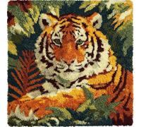 Tropical Plants DIY Latch Hook Kits for Adults,Animal Tiger,Latch Hook Cushion Cover Kit,DIY Carpet Cushion Crocheting Pillowcase for Home,17x17in