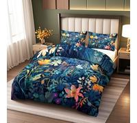 Tropical Plants Double Duvet Cover Set 200x200cm Watercolor Florals Bedding Set for Kids Children Microfiber Soft Cozy Blue Quilt Cover Set with 2 Pillowcase 50 x 75 cm