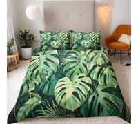 Tropical Plants Double Duvet Set Green Palm Leaves Bedding Set Soft Microfiber 3 Piece Bedding Teenager Room Decoration Duvet Covers with 2 Pillow Case (Double，200x200cm)
