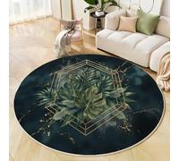 Tropical Plants Geometry Round Rug 60cm, Machine Washable Low Pile Hexagonal Leaf Printed Circle Area Rug, Non Slip Non Shedding Green Carpet, for Bedroom Nursery Entryway Bathmat
