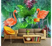 Tropical Plants Green Banana Leaves Flamingo 3D Wallpaper Easy Install Feature Office Living Room Sofa Bedroom TV Background Wall Decoration-300cm×210cm