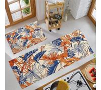 Tropical Plants Kitchen Rug Sets, 2 Piece Non Slip Kitchen Mats Deep In The Jungle Runner Set with Rubber Backing Super Absorbable Washable Floor Mats 40x60cm+40x120cm Orange