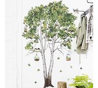 Tropical Plants Large Tree Wall Sticker with Flying Birds, Removable Pastoral Style Fruit Tree Birdcage Hanging Basket Decals Decor, DIY Art Murals for Nursery Bedroom Living Room Decoration (B)