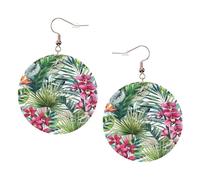 Tropical Plants Leather Round Earrings Daily Accessories Working At Work Women'S Fashion