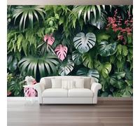 Tropical Plants Monstera Deliciosa Palm Leaves Wall Mural Wallpaper Design, Non-Woven Wallpaper for Bedroom or Living Room - Dark Green Decorative Photo Mural 350 x 256 cm（WxH