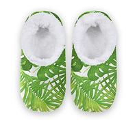 Tropical Plants Palm Leaves Women Men Closed Back House Slippers Comfort Coral Fleece Fuzzy Feet Slippers Home Shoes for Indoor Outdoor