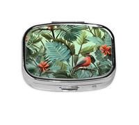 Tropical Plants Pill Case 2 Compartment Pill Box Portable Metal Pill Organizer Cute Travel Pill Container Vitamin Organizer for Purse Pocket Travel Gift