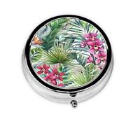 Tropical Plants Print Personalised Portable Pillbox with,Mini Pillbox Compact and Convenient Pill Organiser for Storing and Organising Pills