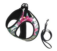 Tropical plants printing Dog Harness with Leash Set, Step-in Breathable Puppy Cat Dog Vest, No Pull Adjustable Puppy Harness