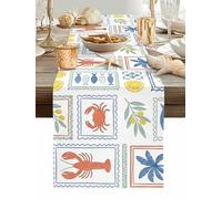 Tropical Plants Table Runner 70 Inches Long, Green Palm Trees Yellow Lemon Lobster Crab Fish Washable Table Runners Heat-Insulation Kitchen Dining Table Decorations for Home Party Decor, 13"x70"