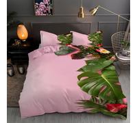 Tropical Plants Toddler Duvet Cover Set 120x150cm - Toddler Bed Duvet Cover with Pillowcase for Boys Girls Pink Leaf Quilt Cover Set Breathable, Soft, Comfy, Anti-Allergic
