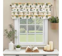 Tropical Plants Valances for Windows, Summer Beach Watercolor Brown Green Botanical Palm Trees Rod Pocket Valance Short Window Treatments Curtains for Kitchen Bathroom Bedroom Decor, 60 x 14 Inches