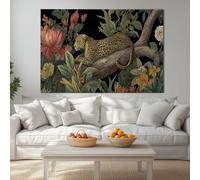 Tropical Plants Vintage Animal Leopard Modern Framed Canvas Wall Art 100L x 75W cm, Black Large Giclee Prints Ready to Hang for Living Room Bedroom Office Decor - Wrapped Wood Frame