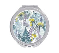 Tropical Plants Yellow Purple Garden Flowers in Meadows Folding Make Up Mirror, Compact 2X/1X Magnification Mirror, Women Portable Travel Makeup Mirror 2.4 x 2.4 inch
