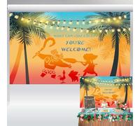Tropical Princess Sunset Party Backdrop Cartoon Movie Theme Palm Beach Background for Birthday Party Island Baby Shower Banner Ocean Adventure Decorations 5x3 ft 11