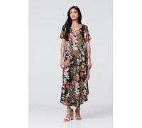 Tropical Print 1/2 Sleeve Maxi Dress Izabel London Black 12