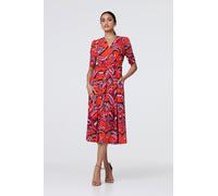 Tropical Print Faux Wrap Midi Dress Izabel London Orange 10