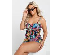 Yours Curve Tropical Print Frill Swimsuit - Women's - Plus Size Curve Black