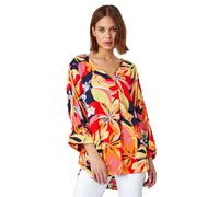 Tropical Print Relaxed V-Neck Kimono Top Roman Orange 12