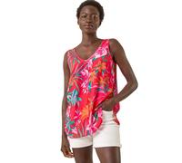 Tropical Print V-Neck Button Cami Top Roman Red 20