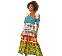 Tropical Print V-Neck Maxi Dress Roman Red 20