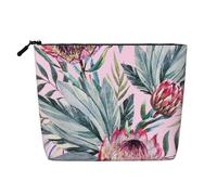 Tropical Protea Pattern, Cosmetic Bag Imitation Linen Makeup Bag Portable Travel Toiletry Bag