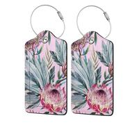 Tropical Protea Pattern,Luggage Tags Pu Leather Name Tag Travel Suitcase Identifier ID Tags Durable Luggage Label 2 pcs
