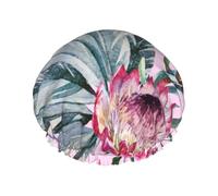 Tropical Protea Pattern,Shower Cap Nightcap Double Layer Waterproof Elastic Bath Cap Reusable Hair Cap