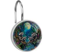 Tropical Raccoons Moon Shower Curtain Hooks, Decorative Rust Proof Stainless Steel Shower Curtain Rings for Bathroom Decor Set of 12