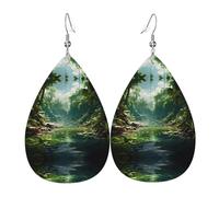 tropical rain forest double-sided printed leather earrings int and shape of water drops, creative, light and novel, bright and vivid colors.