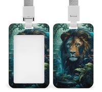 Tropical Rainforest Animal Lion Funny ID Badge Holder with Detachable Neck Lanyards Vertical Card for Offices Men Women