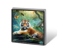 Tropical Rainforest Animal Tiger Funny Lapel Pins Square Brooch Tie Suit Dress Accessories for Men Women Wedding Birthday