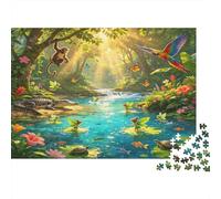 Tropical Rainforest Animals 1000 Piece Jigsaw Puzzle Paper for Adults Sunlit Forest Scene Focus Booster Family Time Relaxing Gift 38x26cm/1000pcs