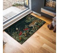 Tropical Rainforest Animals Indoor Door Mat 60 x 90 cm, Non-slip Tiger Scarlet I apuchin Monkey Entrance Rug Washable Low Profile Doormat Inside Floor Mat for Entryway, Front Back Door, Green