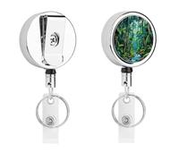 Tropical Rainforest Badge Reel Retractable Stainless Steel Badge Clip with Lanyard Cute Badges Reel Holder Heavy-Duty Nurse Doctor Name Tag Badges Clip for Work