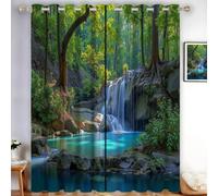 Tropical Rainforest Curtains 66"W x 90"L Waterfall Forest Room Darkening Curtains Thermal Insulated Energy Saving Super Soft Eyelet Blackout Curtain for Bedroom Light Emerald Green 2 Panels