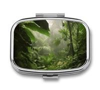 Tropical Rainforest Jungle Scene Pill Box,2 Compartments Square Pills Container,Portable for Pocket Or Purse Pill Organizer to Hold Vitamins,Medication,Fish Oil,etc