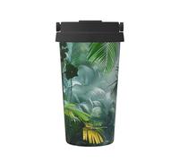 Tropical Rainforest Jungle Scene Print Insulated Coffee Tumbler, 500ml Leakproof Stainless Steel Travel Mug, Double Walled, Hot & Cold Drinks - Perfect for Commuting, Office, Home