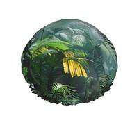 Tropical Rainforest Jungle Scene Print Shower Cap for Women Men, Reusable Double-Layer Fabric Bathing Cap Girls Hair Caps, 29 CM