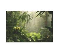 Tropical Rainforest Jungle Scene Printed Jigsaw Puzzle 14.4x9.8 CM, Rectangular Puzzle Challenging Game for Adults Gifts, Family Fun Decorative Wall Decor