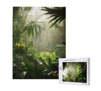 Tropical Rainforest Jungle Scene Printed Jigsaw Puzzle with Storage Box, Wooden Puzzle for Adults and Kids, 500 Pieces Family Fun Decorative Game