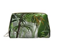 Tropical Rainforest Jungle Scene Printed Leather Makeup Bag for Women Girls - Portable Travel Cosmetic Organiser Toiletry Bag