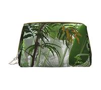 Tropical Rainforest Jungle Scene Printed Leather Makeup Bag for Women Girls - Small Portable Travel Cosmetic Organiser Toiletry Bag